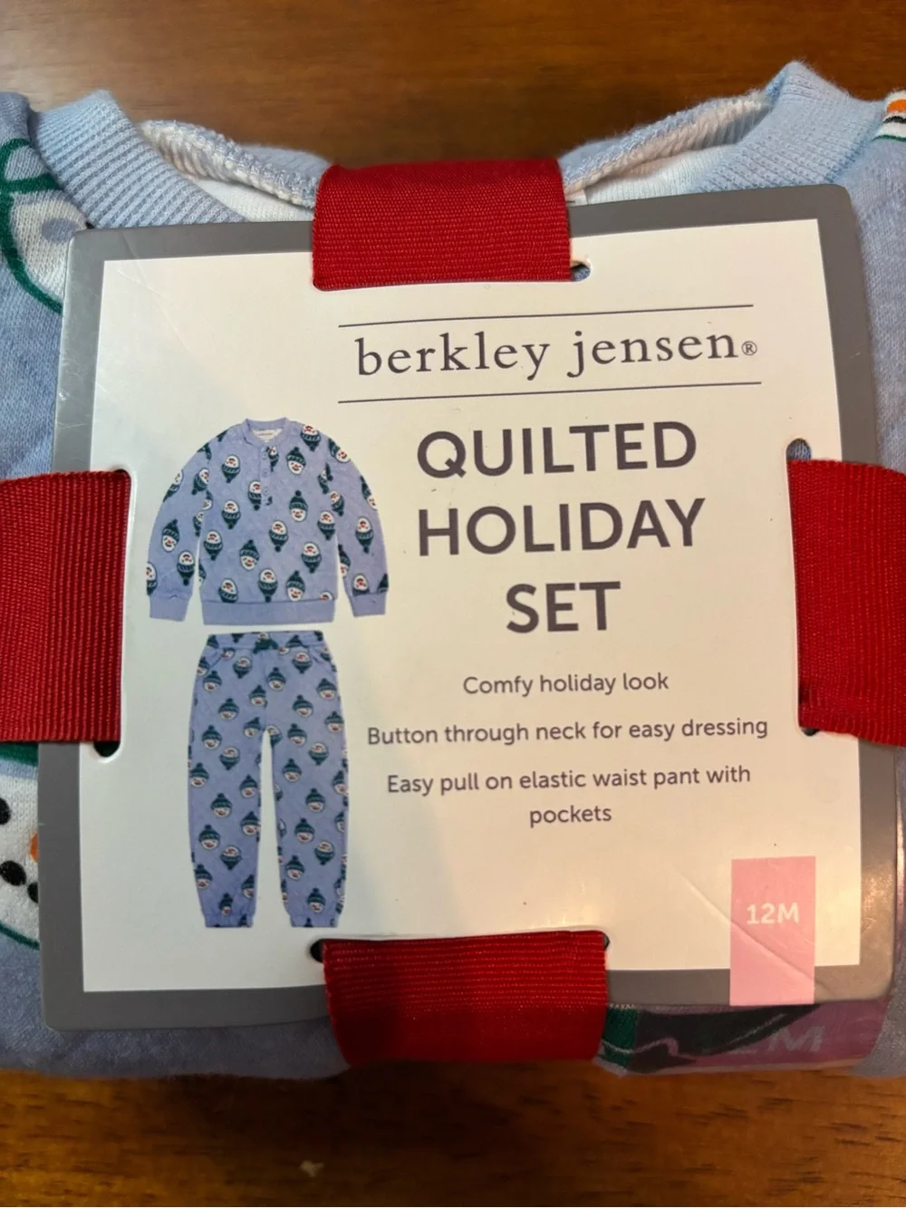 Quilted Holiday Baby 12M Pajama Set - Light Blue Snowman Print
